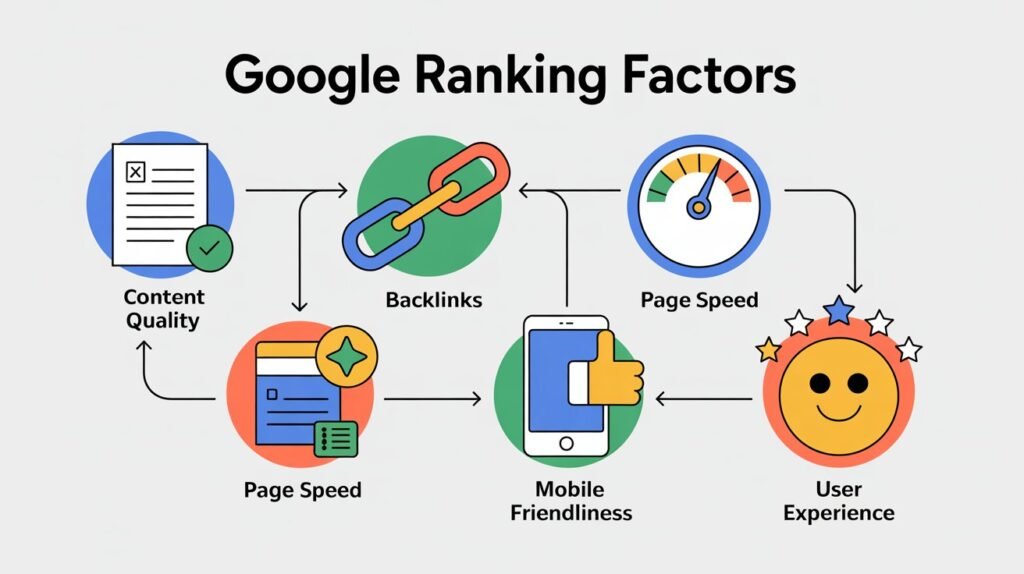 Search Engine Basics: Complete Beginner Guide to How Search Engines Work 6 google ranking factors infographic